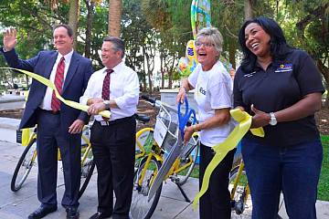 Romney Rogers, Chip LaMarca and Barbara Sharief in Esplanade Park