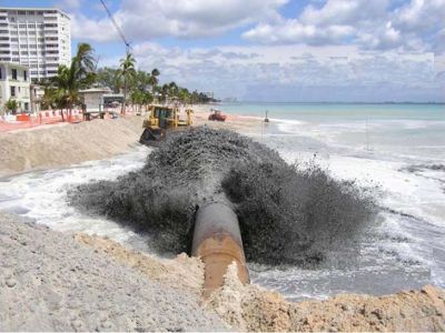 Gray Dredged Sand Pumped onto Segment III Beach