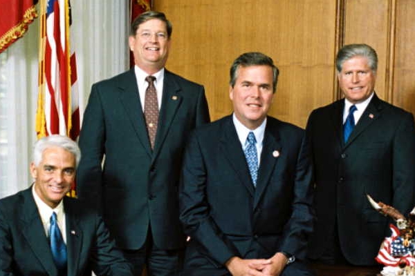 Floriga Cabinet - Attorney General Charlie Crist, Secretary of Agriculture Charles Bronson, Governor Jeb Bush, Chief Financial Officer Tom Gallagher