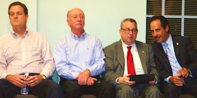 Commissioners Romney Rogers, Bruce Roberts, City Manager Lee Feldman and GMCA President Pio Ieraci at Beach Meeting