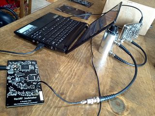 Laptop connectred to a radio transmitter -SDR - can open car