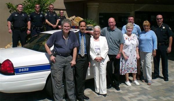 June 6, 2007 Security Patrol Kickoff Celebration - Front (L to R): Eric Berkowitz, Pio Ieraci, Rose Guttman, (then Police Chief) Bruce Roberts, Leah Glickfield, Kevin Songer, Fern McBride, Major Paul Kiley; Rear L to R): Sgt. Todd Jackson, Officer Steve Kraft, Captain Todd Peney, Captain Jan Jordan