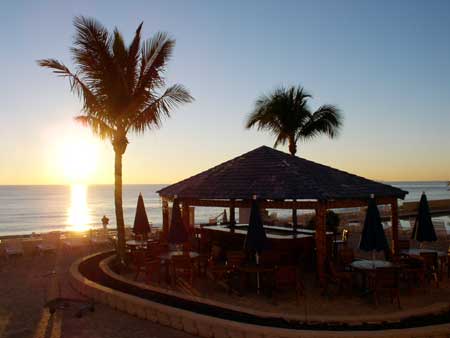 The Tiki Beach Bar at the Ocean Manor Hotel at Sunset