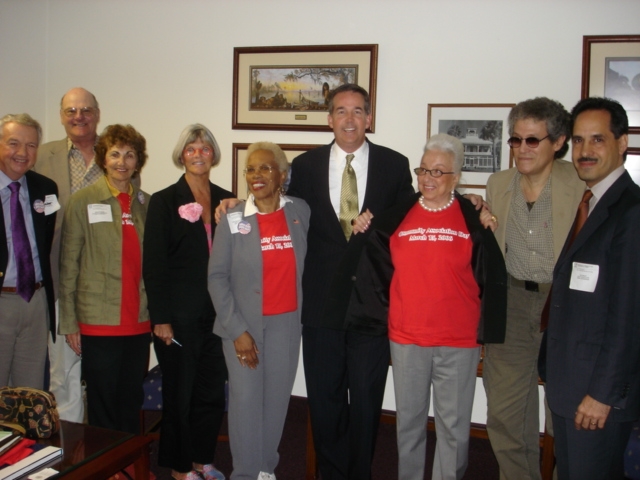 Senator Jeffrey Atwater surrounded by - from left - Jim Rigney, Marty and Shelley Glazer, Ellen O'Neill, Dott Nicholson-Brown, Rose Guttman, Eric Berkowitz and Pio Ieraci