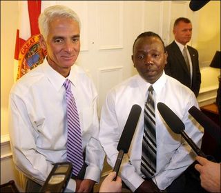 Victim of wrongful incarceration Alan Crotzer with Governor Crist