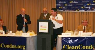 State Condo Ombusdman Virgil Rizzo, SEIU Local 11 Deputy Director Hiram Ruiz, State Representative Julio Robaina, and State Condominium Advisory Council Vice-Chair Mark Benson