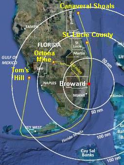 Search for Sand includes the Ortona Mine, Tom's Hill, Canaveral Shoals, the Bahamas, etc