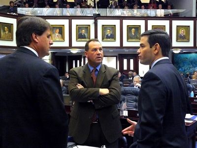 Rep. John Seiler and Speaker Marco Rubio discuss plan pitfalls with Rep. Ray Sansom