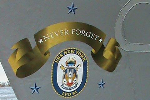 USS New York Motto on Bow - Never Forget!