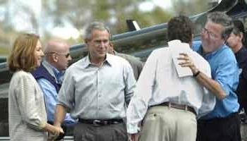 Broward County Mayor Kristin Jacobs and Fort Lauderdale Mayor Jim Naugle Greet President George Bush and Governor Jeb Bush at the Pompano Beach Airport